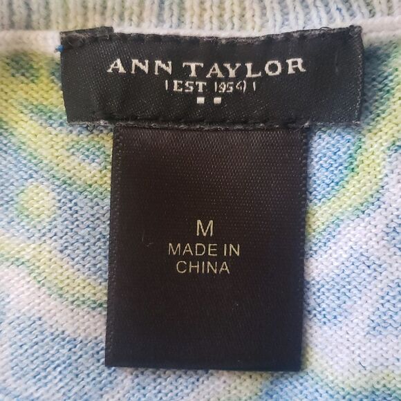 ANN TAYLOR Crew Neck Cardigan Sweater Short Sleeve Blue Green Yellow Pai… - Picture 11 of 12